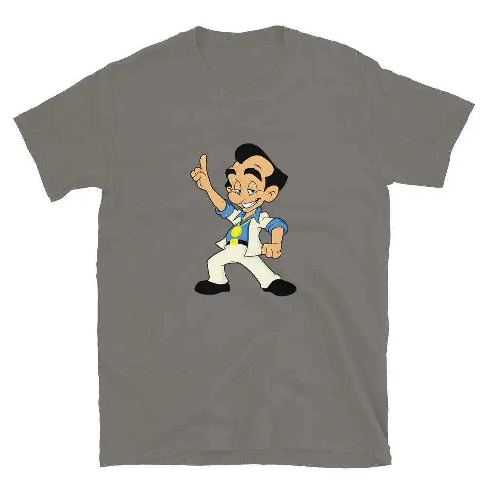 Suit Up for Fun: Leisure Suit Larry Short Sleeve! – Shirt by Retro Splendor Tags: 80s, adult, cotton, gaming, gift, larry, leisure suit, nostalgia, pc, retro, tee RetroSplendor Apparel