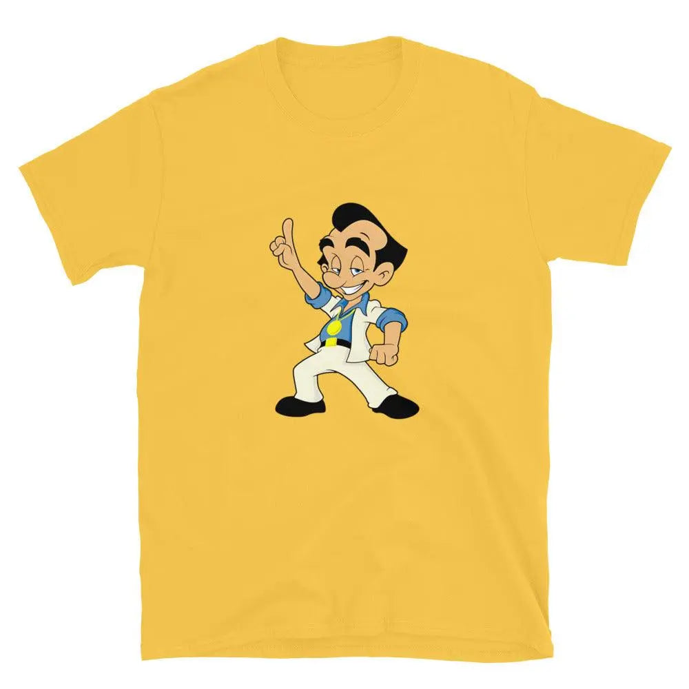 Suit Up for Fun: Leisure Suit Larry Short Sleeve! – Shirt by Retro Splendor Tags: 80s, adult, cotton, gaming, gift, larry, leisure suit, nostalgia, pc, retro, tee RetroSplendor Apparel