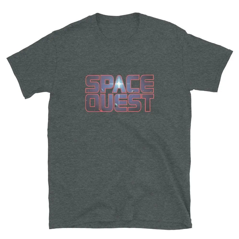 Space Quest Short-Sleeve Tee: Adventure Awaits! – Shirt by Retro Splendor Tags: 80s, gaming, gift, nostalgia, pc gaming, retro, shirt, space, space quest, unisex RetroSplendor Apparel
