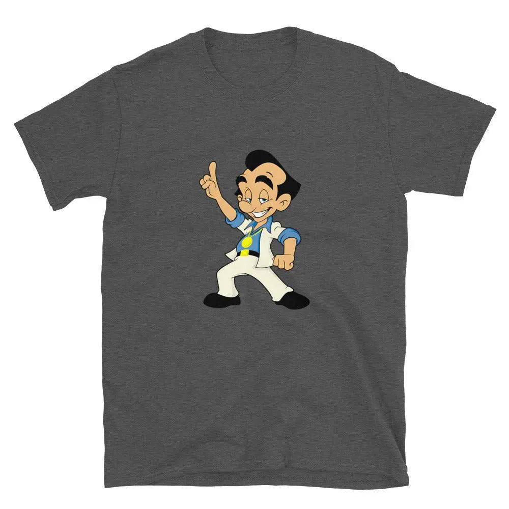 Suit Up for Fun: Leisure Suit Larry Short Sleeve! – Shirt by Retro Splendor Tags: 80s, adult, cotton, gaming, gift, larry, leisure suit, nostalgia, pc, retro, tee RetroSplendor Apparel