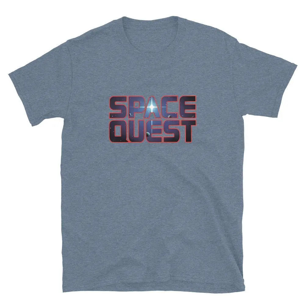 Space Quest Short-Sleeve Tee: Adventure Awaits! – Shirt by Retro Splendor Tags: 80s, gaming, gift, nostalgia, pc gaming, retro, shirt, space, space quest, unisex RetroSplendor Apparel