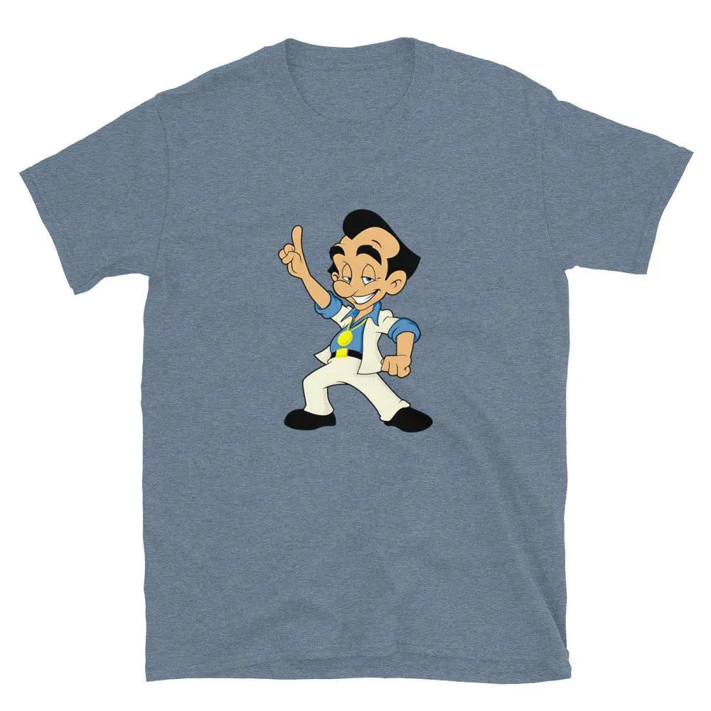 Suit Up for Fun: Leisure Suit Larry Short Sleeve! – Shirt by Retro Splendor Tags: 80s, adult, cotton, gaming, gift, larry, leisure suit, nostalgia, pc, retro, tee RetroSplendor Apparel