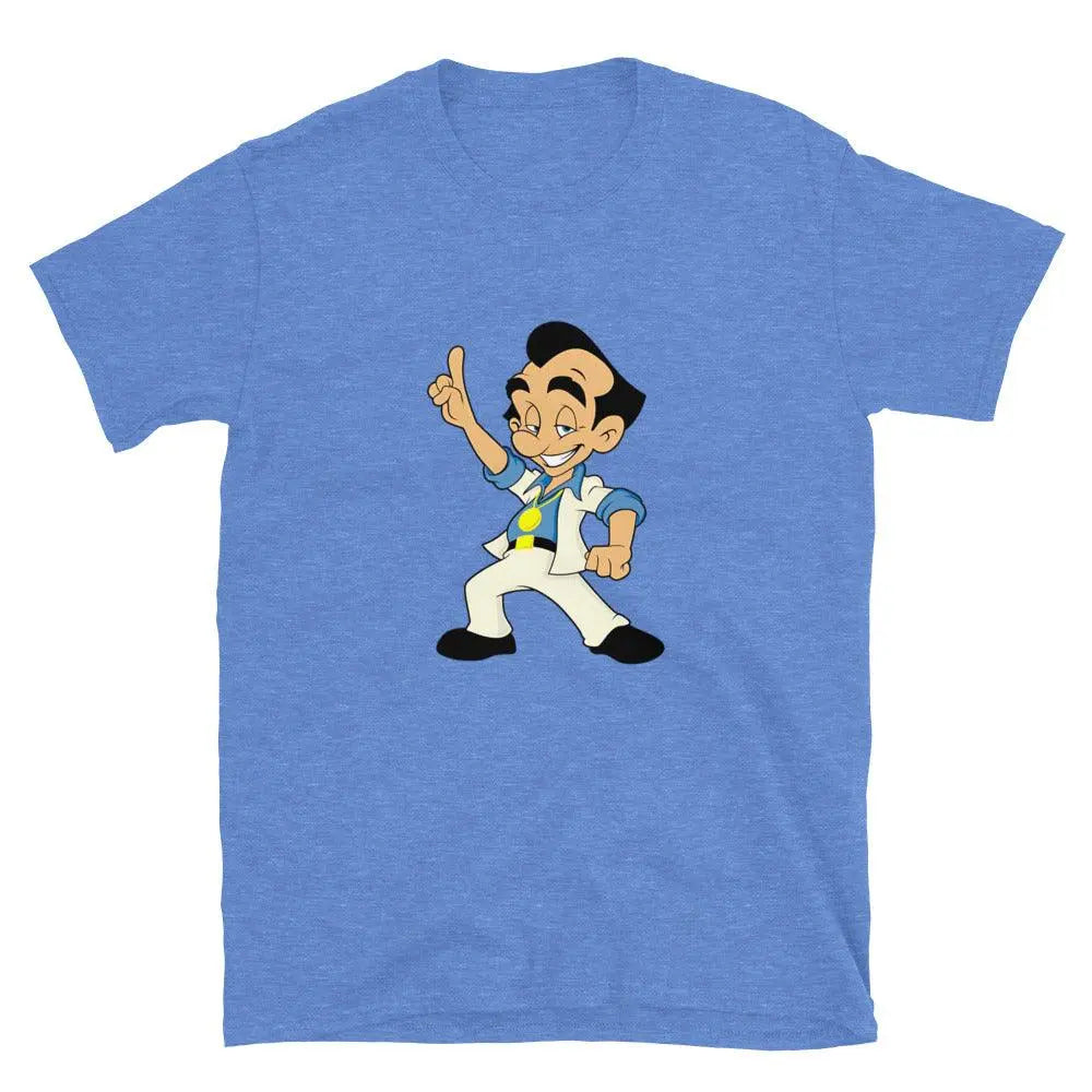 Suit Up for Fun: Leisure Suit Larry Short Sleeve! – Shirt by Retro Splendor Tags: 80s, adult, cotton, gaming, gift, larry, leisure suit, nostalgia, pc, retro, tee RetroSplendor Apparel