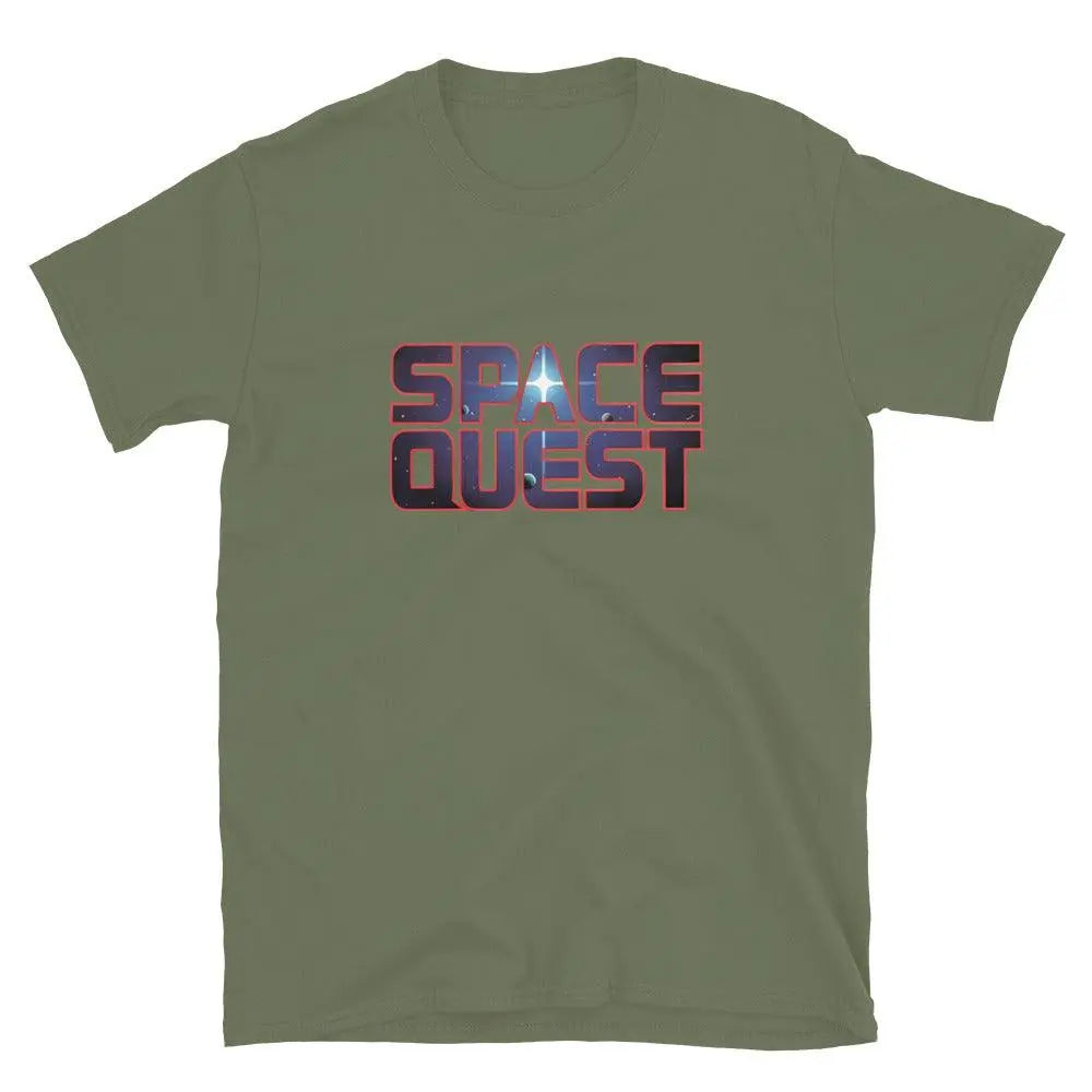 Space Quest Short-Sleeve Tee: Adventure Awaits! – Shirt by Retro Splendor Tags: 80s, gaming, gift, nostalgia, pc gaming, retro, shirt, space, space quest, unisex RetroSplendor Apparel