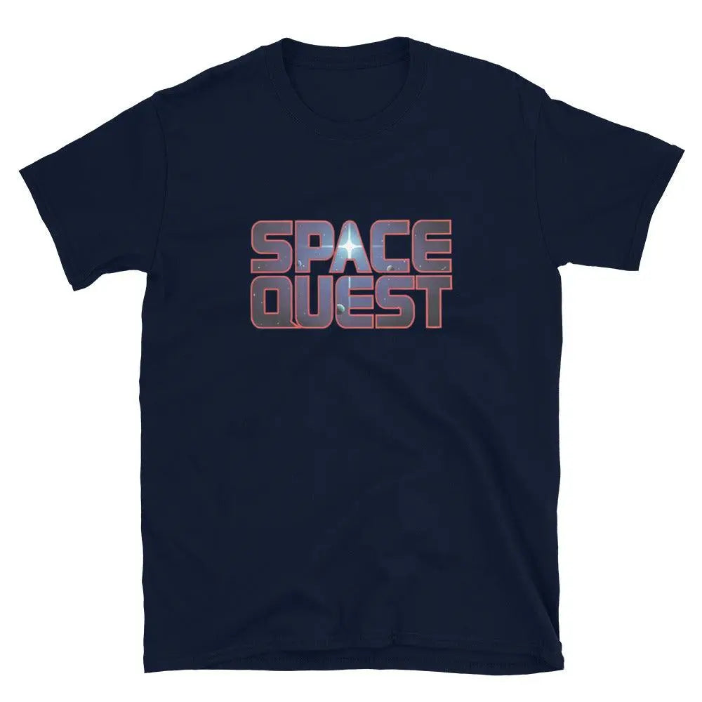 Space Quest Short-Sleeve Tee: Adventure Awaits! – Shirt by Retro Splendor Tags: 80s, gaming, gift, nostalgia, pc gaming, retro, shirt, space, space quest, unisex RetroSplendor Apparel