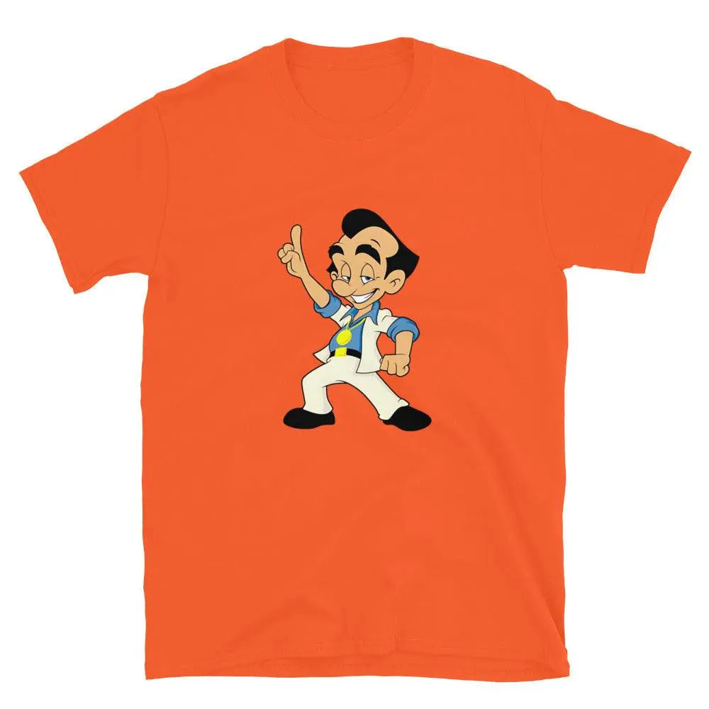 Suit Up for Fun: Leisure Suit Larry Short Sleeve! – Shirt by Retro Splendor Tags: 80s, adult, cotton, gaming, gift, larry, leisure suit, nostalgia, pc, retro, tee RetroSplendor Apparel