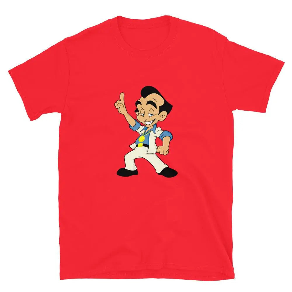 Suit Up for Fun: Leisure Suit Larry Short Sleeve! – Shirt by Retro Splendor Tags: 80s, adult, cotton, gaming, gift, larry, leisure suit, nostalgia, pc, retro, tee RetroSplendor Apparel