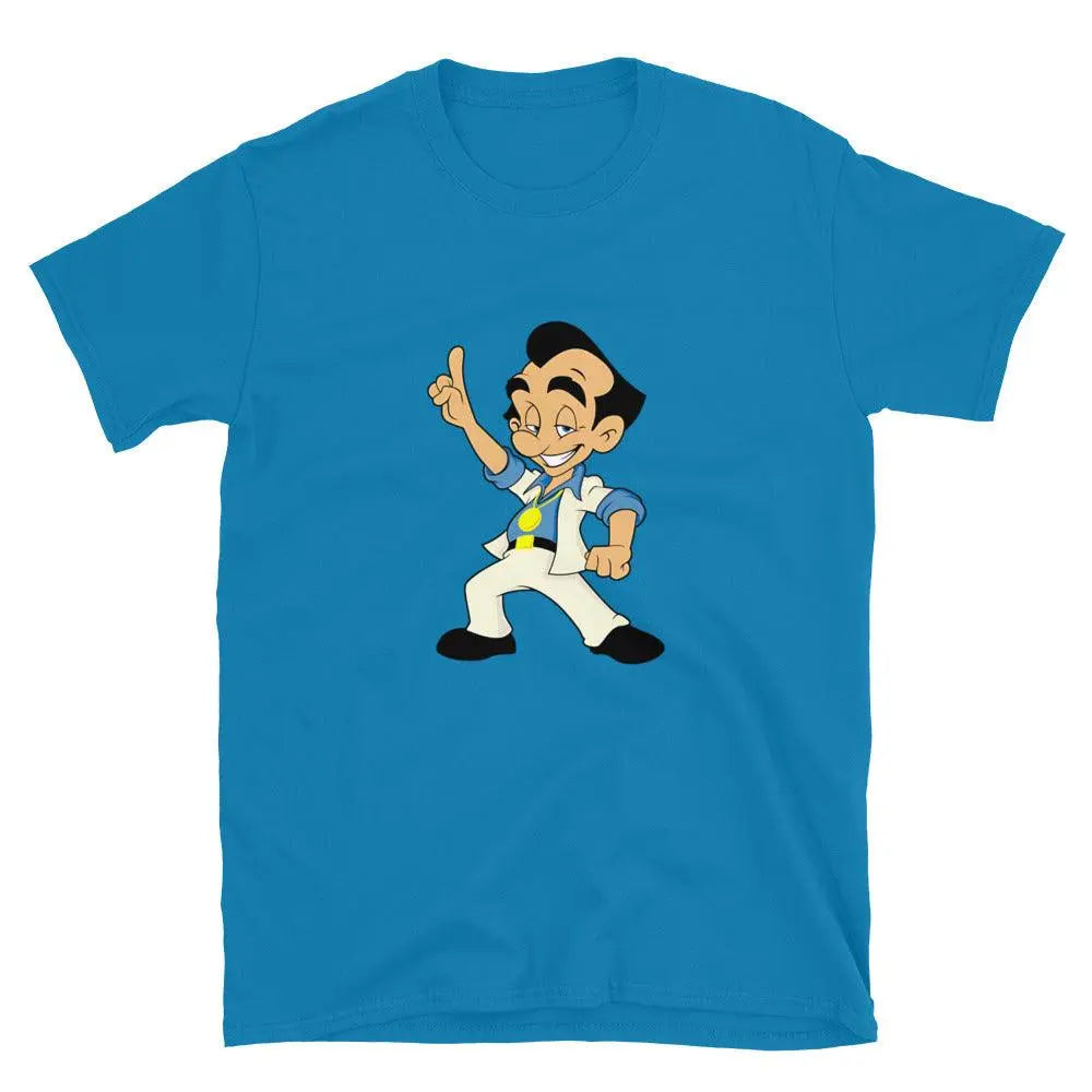Suit Up for Fun: Leisure Suit Larry Short Sleeve! – Shirt by Retro Splendor Tags: 80s, adult, cotton, gaming, gift, larry, leisure suit, nostalgia, pc, retro, tee RetroSplendor Apparel