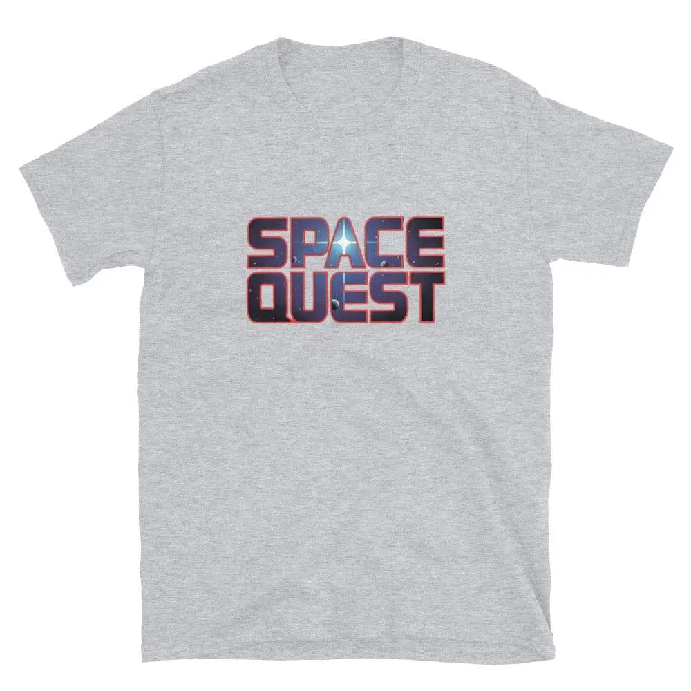 Space Quest Short-Sleeve Tee: Adventure Awaits! – Shirt by Retro Splendor Tags: 80s, gaming, gift, nostalgia, pc gaming, retro, shirt, space, space quest, unisex RetroSplendor Apparel