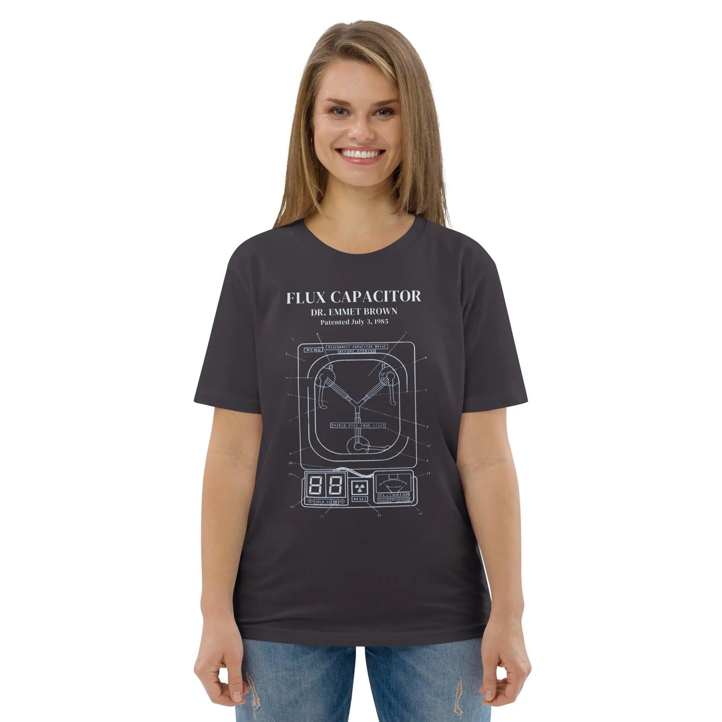 Flux Capacitor Patent - organic cotton t-shirt – Shirt by Stanley/Stella Tags: 100% organic cotton, 80s, doc brown, graphic tee, movie, retro, t-shirt, vintage RetroSplendor Apparel