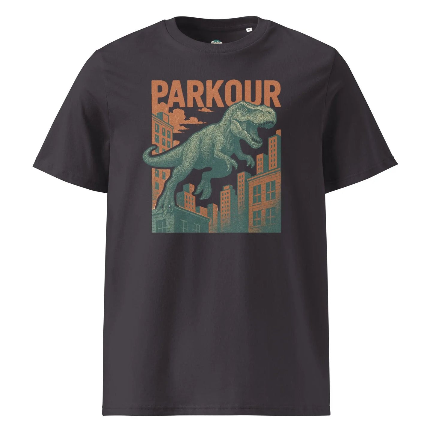 Jurassic Parkour - organic cotton t-shirt by Stanley/Stella Tags: 100% Organic Cotton, dinosaur, funny, graphic, graphic tee, jurassic park, original, retro, shirt, vintage, vintage vibe RetroSplendor Apparel
