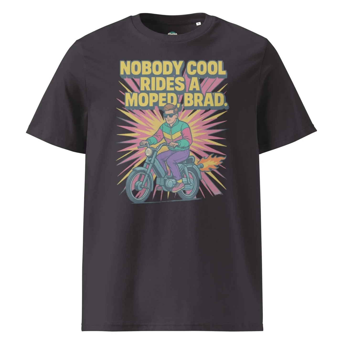 Nobody Cool Rides a Moped Brad - organic cotton t-shirt by Stanley/Stella Tags: 80s, afterschool special, art, graphic tee, moped, original, retro, retrosplendor, splendor, unisex, vintage RetroSplendor Apparel