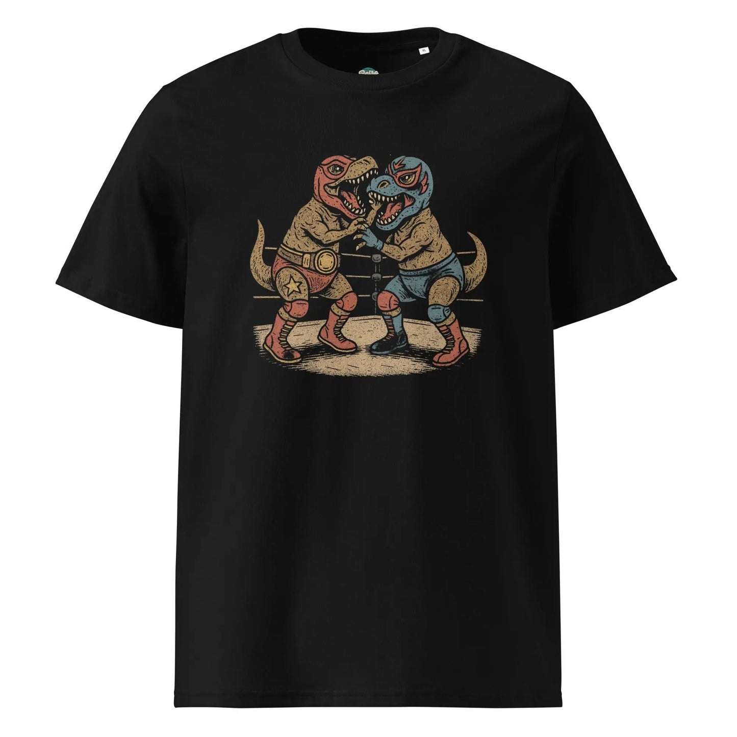 Luchasaurus - organic cotton t-shirt – Shirt by Stanley/Stella Tags: 100% organic cotton, 100% ring-spun cotton, adult, art, awesome, cotton, dinosaurs, graphic, graphic tee, men, organic cotton, original, rad, retro, shirt, vintage vibe, women, Wrestling RetroSplendor Apparel