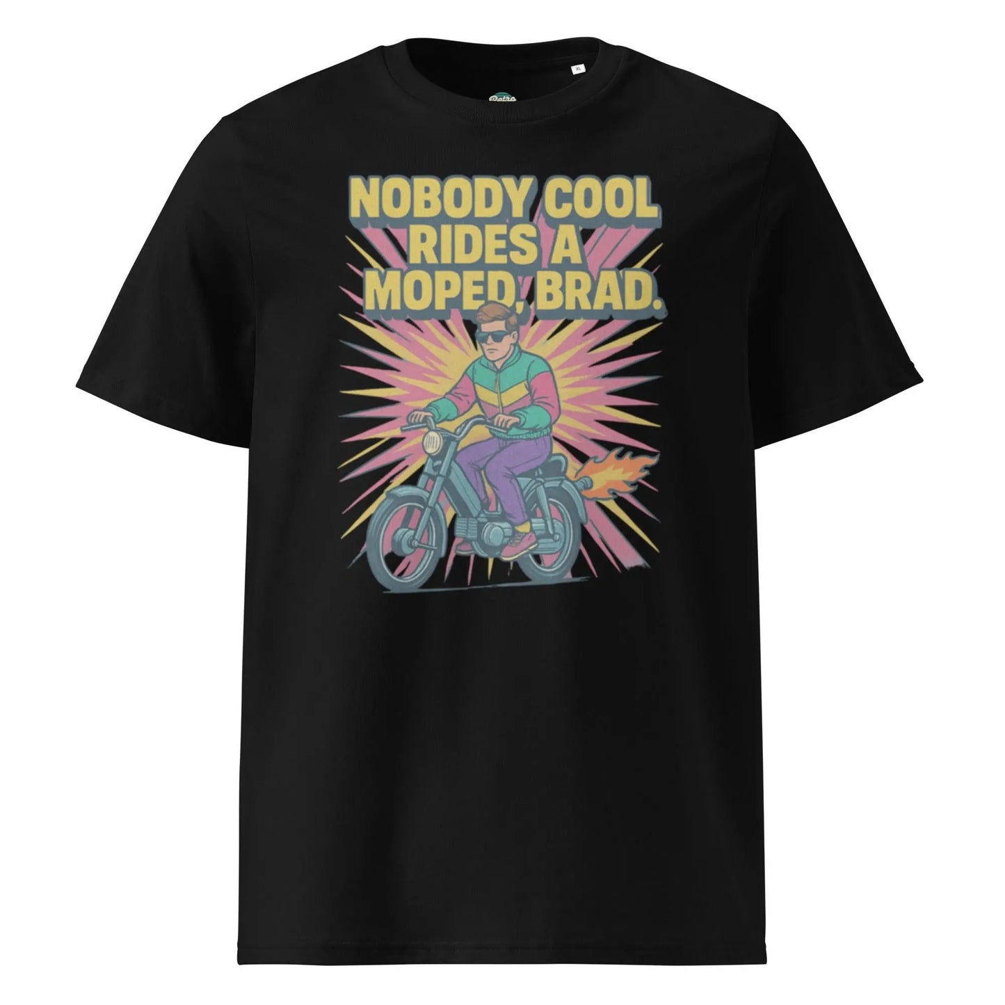 Nobody Cool Rides a Moped Brad - organic cotton t-shirt by Stanley/Stella Tags: 80s, afterschool special, art, graphic tee, moped, original, retro, retrosplendor, splendor, unisex, vintage RetroSplendor Apparel
