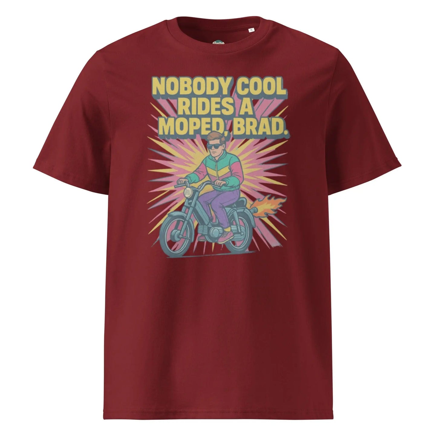 Nobody Cool Rides a Moped Brad - organic cotton t-shirt by Stanley/Stella Tags: 80s, afterschool special, art, graphic tee, moped, original, retro, retrosplendor, splendor, unisex, vintage RetroSplendor Apparel