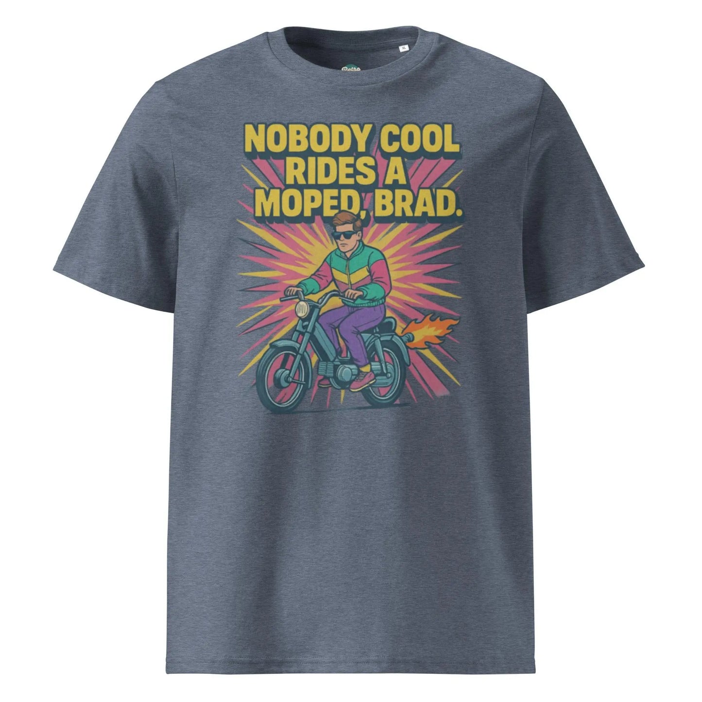 Nobody Cool Rides a Moped Brad - organic cotton t-shirt by Stanley/Stella Tags: 80s, afterschool special, art, graphic tee, moped, original, retro, retrosplendor, splendor, unisex, vintage RetroSplendor Apparel