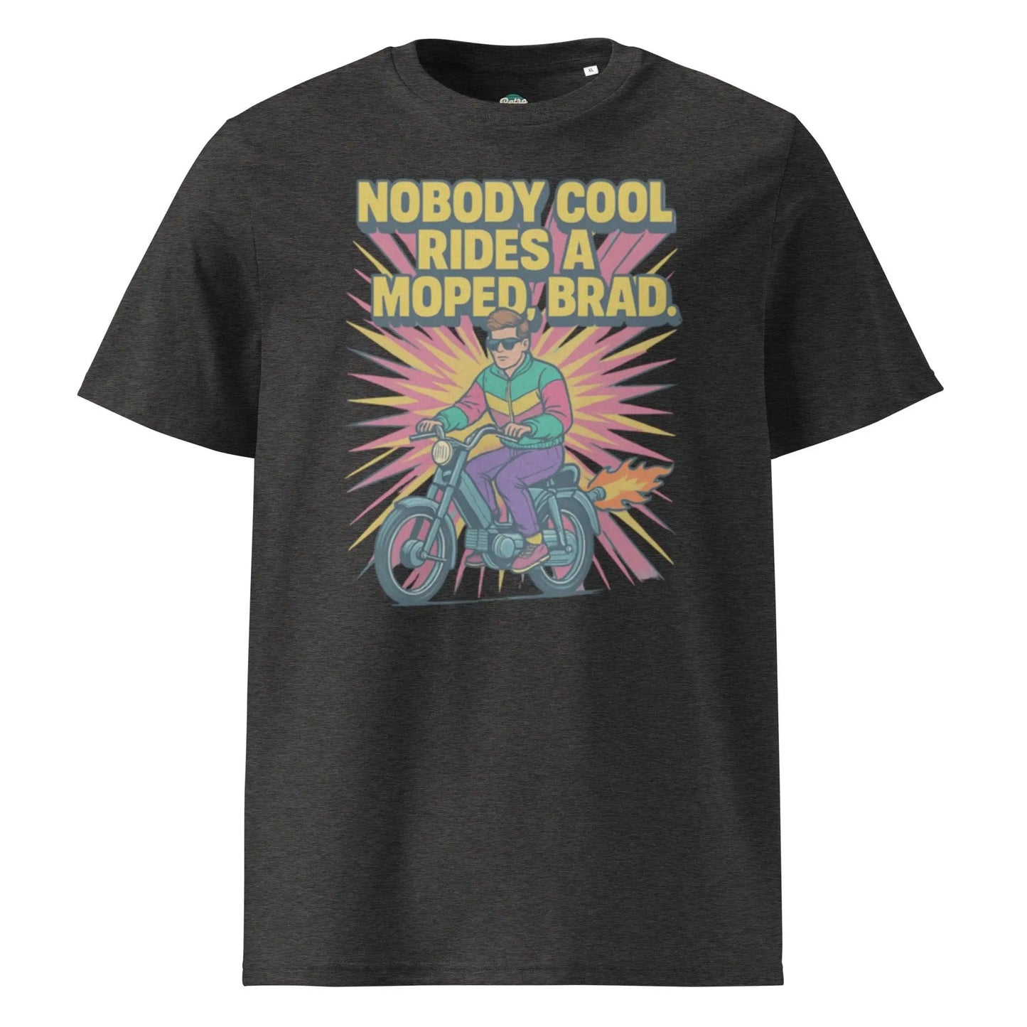 Nobody Cool Rides a Moped Brad - organic cotton t-shirt by Stanley/Stella Tags: 80s, afterschool special, art, graphic tee, moped, original, retro, retrosplendor, splendor, unisex, vintage RetroSplendor Apparel