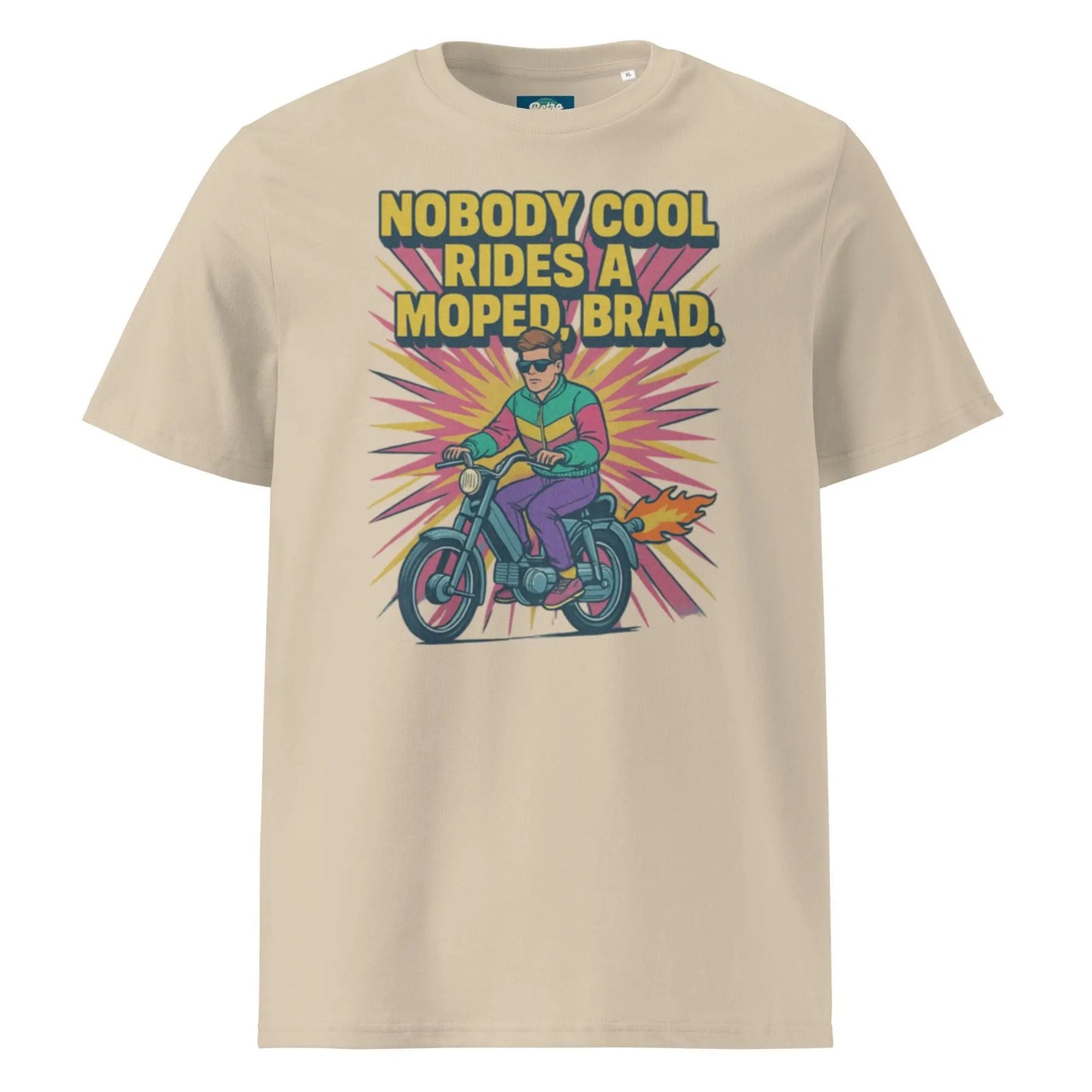 Nobody Cool Rides a Moped Brad - organic cotton t-shirt by Stanley/Stella Tags: 80s, afterschool special, art, graphic tee, moped, original, retro, retrosplendor, splendor, unisex, vintage RetroSplendor Apparel