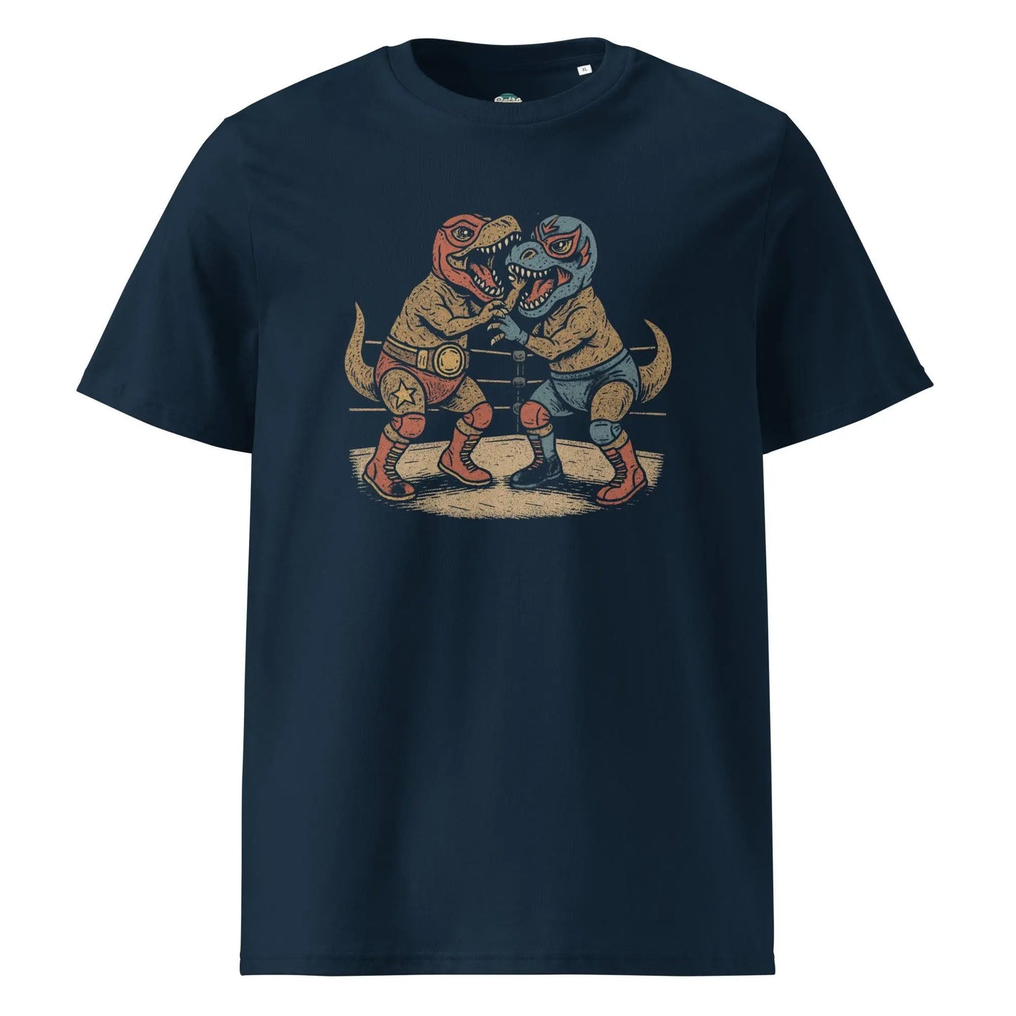 Luchasaurus - organic cotton t-shirt – Shirt by Stanley/Stella Tags: 100% organic cotton, 100% ring-spun cotton, adult, art, awesome, cotton, dinosaurs, graphic, graphic tee, men, organic cotton, original, rad, retro, shirt, vintage vibe, women, Wrestling RetroSplendor Apparel