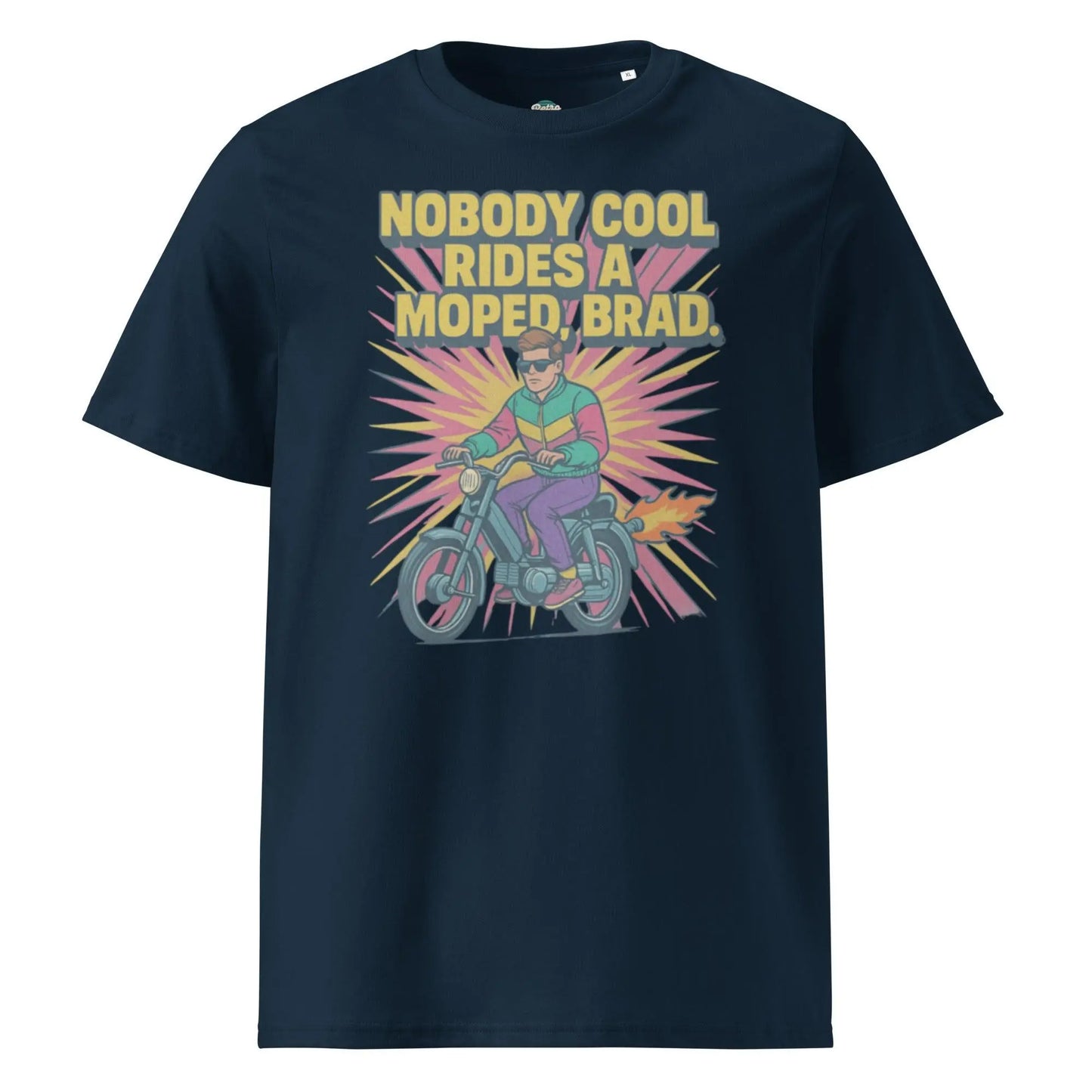 Nobody Cool Rides a Moped Brad - organic cotton t-shirt by Stanley/Stella Tags: 80s, afterschool special, art, graphic tee, moped, original, retro, retrosplendor, splendor, unisex, vintage RetroSplendor Apparel