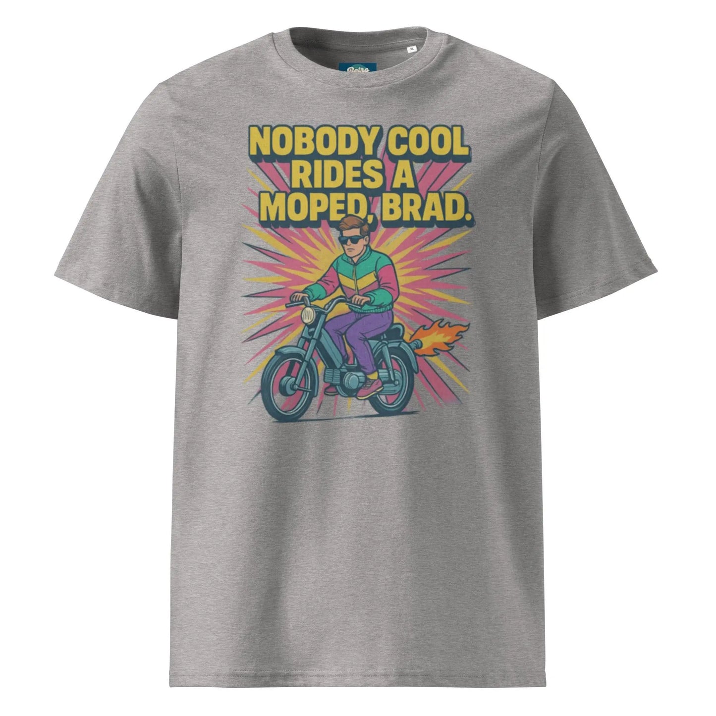 Nobody Cool Rides a Moped Brad - organic cotton t-shirt by Stanley/Stella Tags: 80s, afterschool special, art, graphic tee, moped, original, retro, retrosplendor, splendor, unisex, vintage RetroSplendor Apparel
