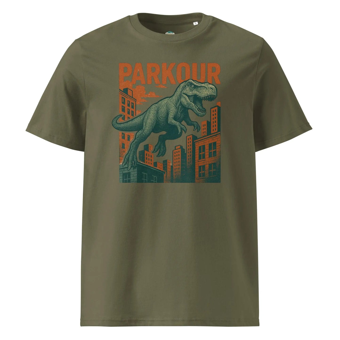 Jurassic Parkour - organic cotton t-shirt by Stanley/Stella Tags: 100% Organic Cotton, dinosaur, funny, graphic, graphic tee, jurassic park, original, retro, shirt, vintage, vintage vibe RetroSplendor Apparel