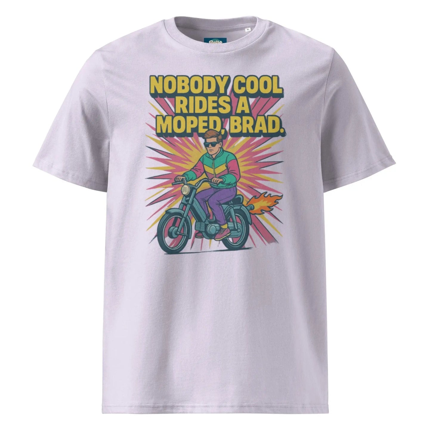 Nobody Cool Rides a Moped Brad - organic cotton t-shirt by Stanley/Stella Tags: 80s, afterschool special, art, graphic tee, moped, original, retro, retrosplendor, splendor, unisex, vintage RetroSplendor Apparel