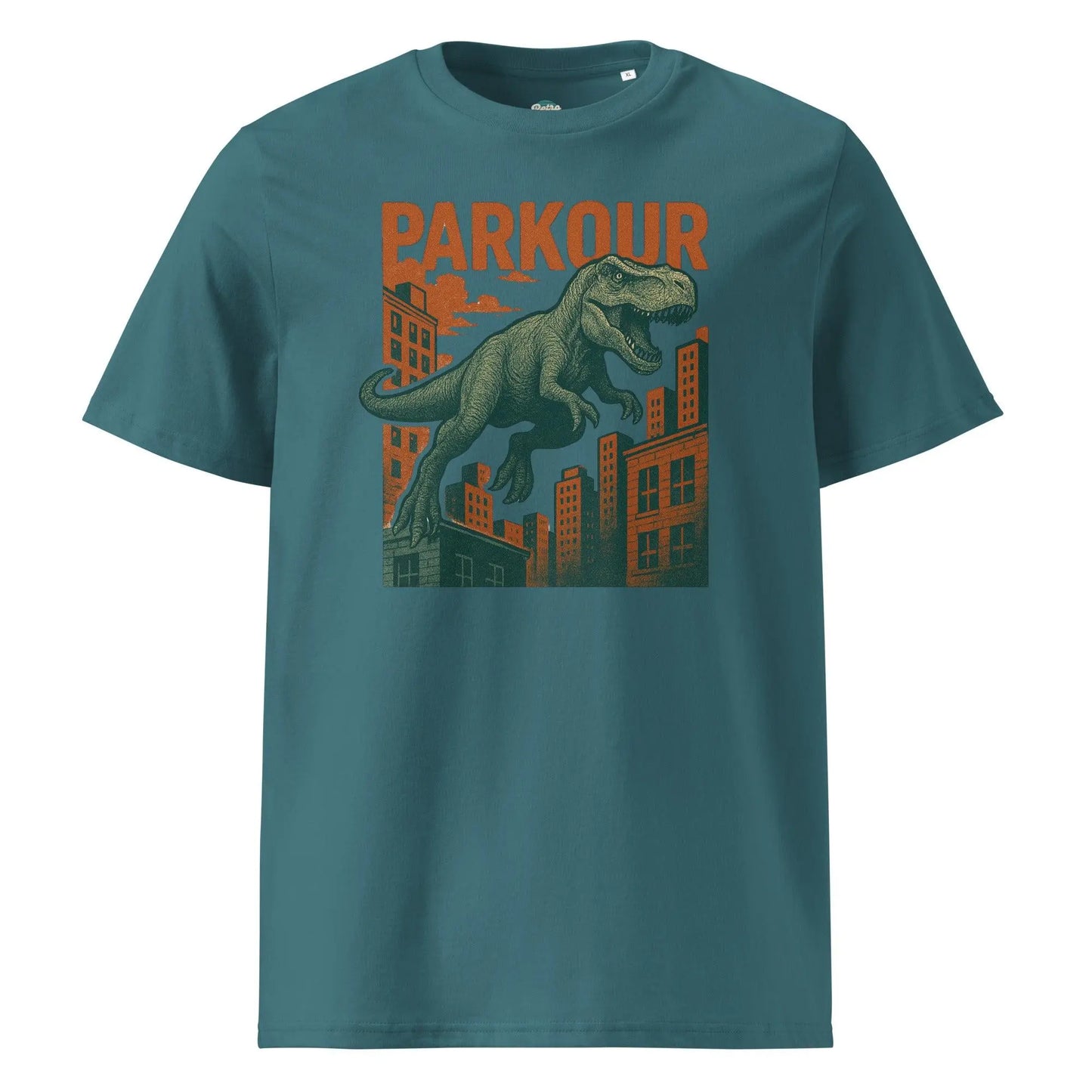 Jurassic Parkour - organic cotton t-shirt by Stanley/Stella Tags: 100% Organic Cotton, dinosaur, funny, graphic, graphic tee, jurassic park, original, retro, shirt, vintage, vintage vibe RetroSplendor Apparel