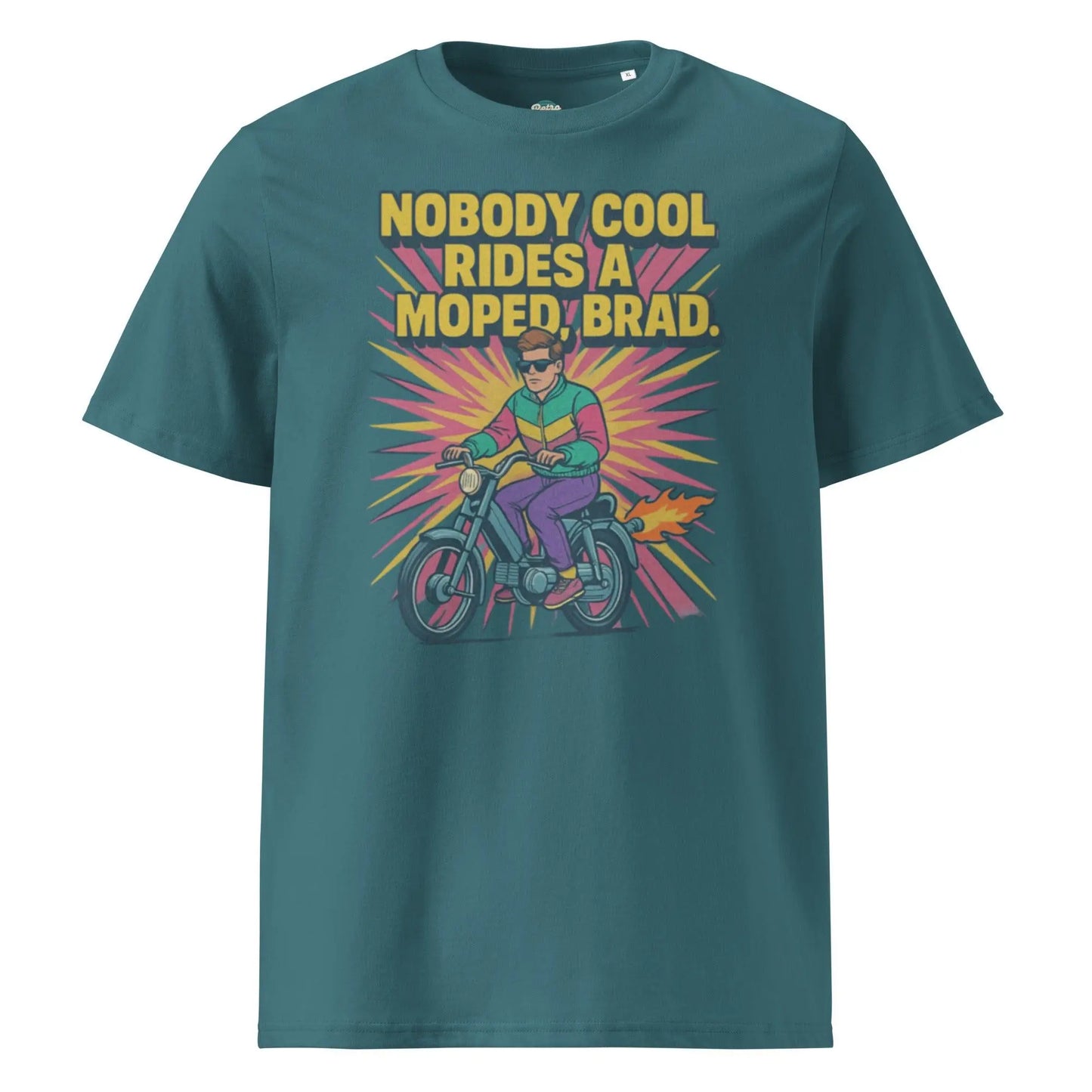 Nobody Cool Rides a Moped Brad - organic cotton t-shirt by Stanley/Stella Tags: 80s, afterschool special, art, graphic tee, moped, original, retro, retrosplendor, splendor, unisex, vintage RetroSplendor Apparel
