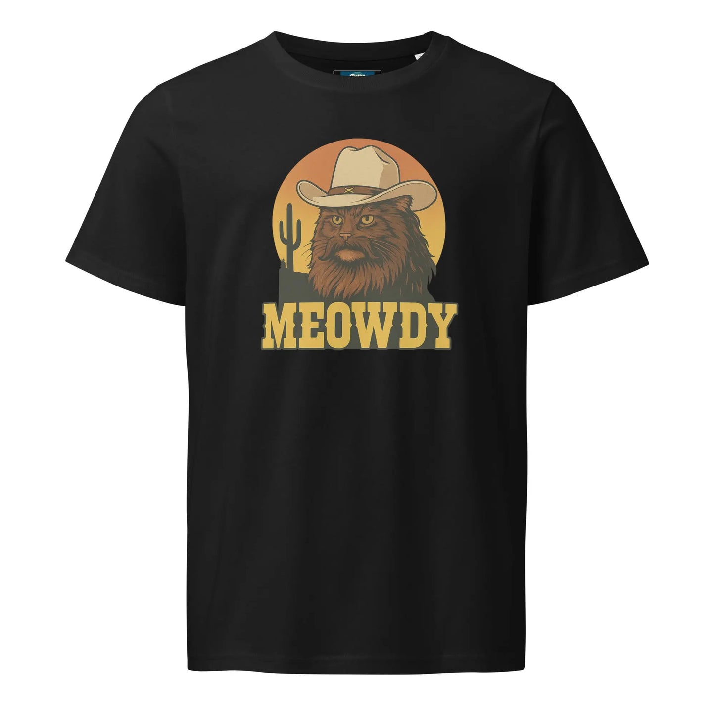 Meowdy - women's organic mid-light t-shirt by Stanley/Stella Tags: cat, cowboy, funny, meowdy, organic cotton, original, Printful, retro, retrosplendor, t-shirt, vintage vibe RetroSplendor Apparel