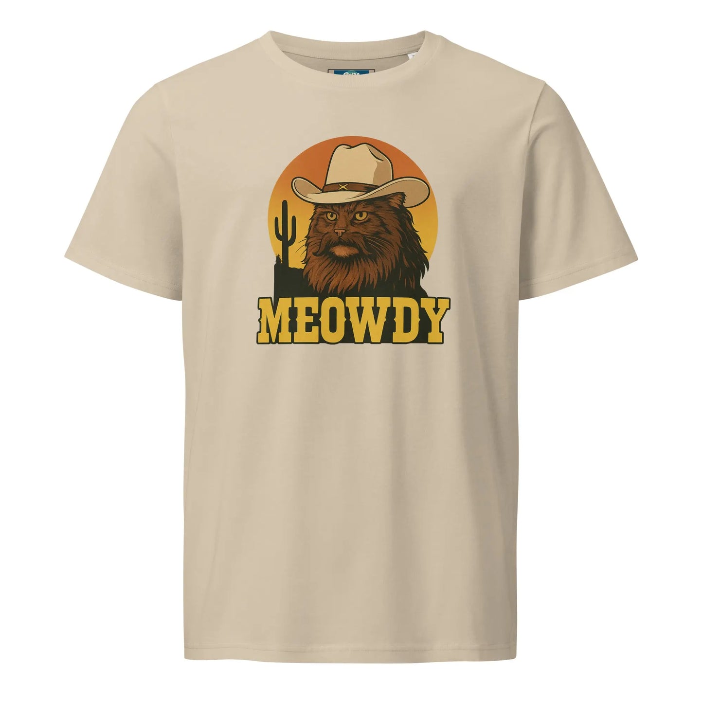 Meowdy - women's organic mid-light t-shirt by Stanley/Stella Tags: cat, cowboy, funny, meowdy, organic cotton, original, Printful, retro, retrosplendor, t-shirt, vintage vibe RetroSplendor Apparel