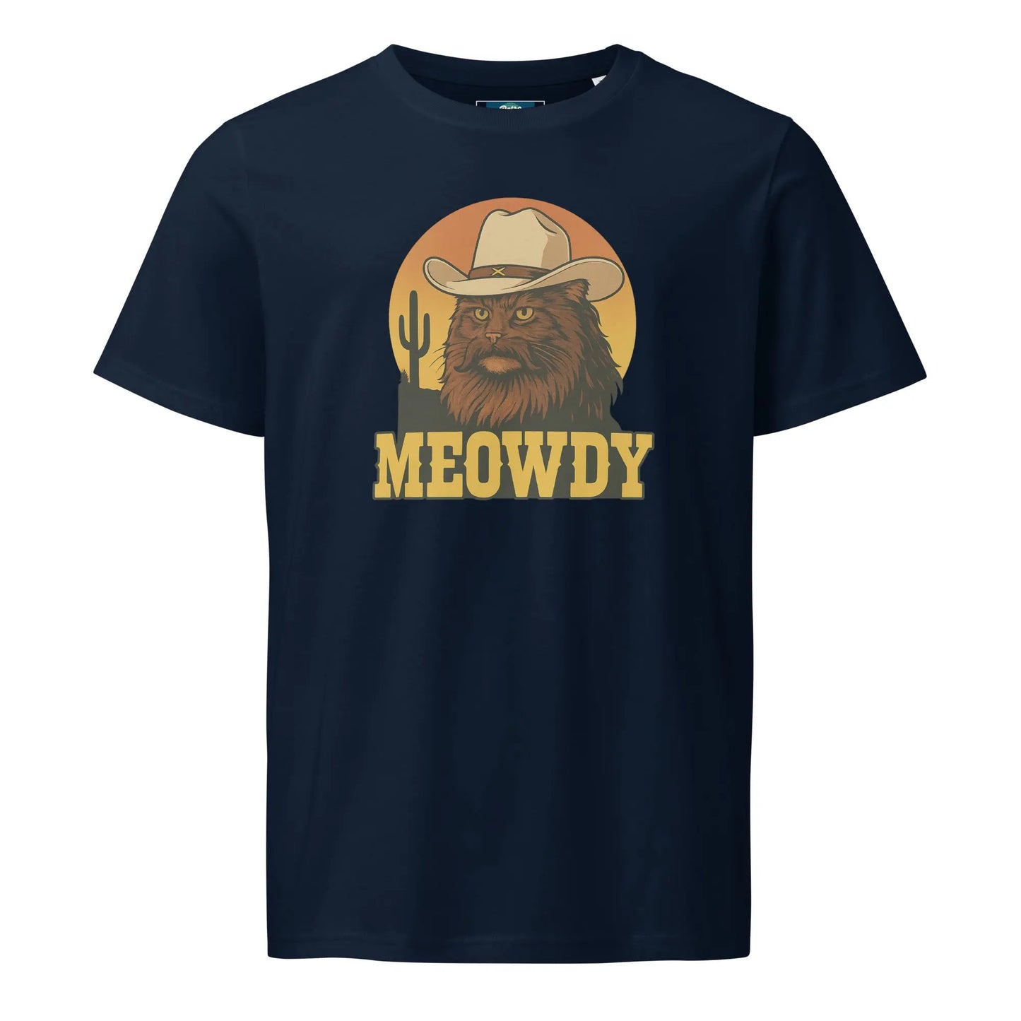 Meowdy - women's organic mid-light t-shirt by Stanley/Stella Tags: cat, cowboy, funny, meowdy, organic cotton, original, Printful, retro, retrosplendor, t-shirt, vintage vibe RetroSplendor Apparel