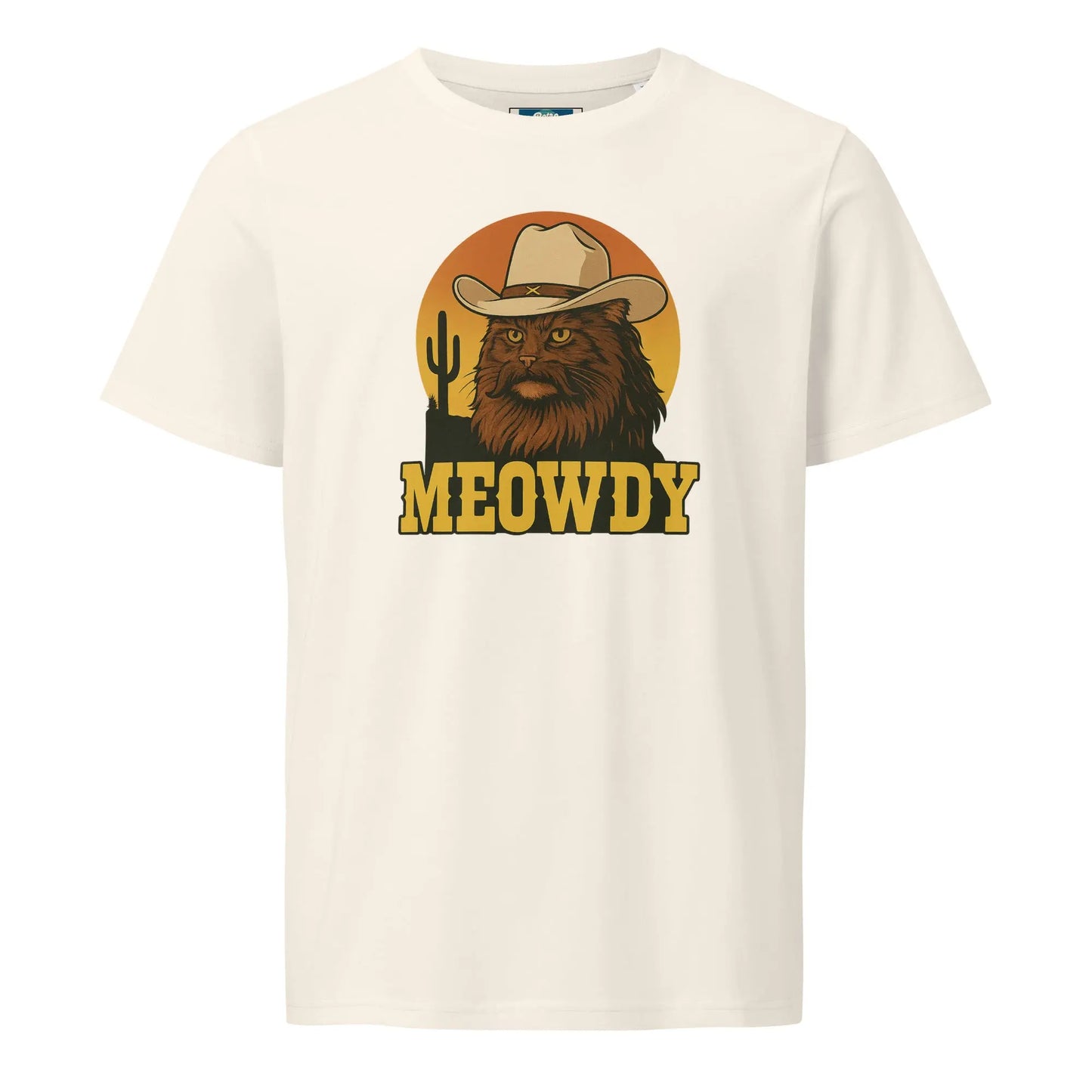 Meowdy - women's organic mid-light t-shirt by Stanley/Stella Tags: cat, cowboy, funny, meowdy, organic cotton, original, Printful, retro, retrosplendor, t-shirt, vintage vibe RetroSplendor Apparel