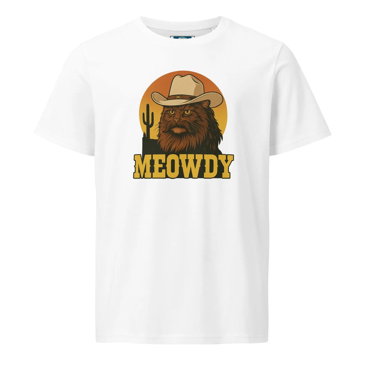 Meowdy - women's organic mid-light t-shirt by Stanley/Stella Tags: cat, cowboy, funny, meowdy, organic cotton, original, Printful, retro, retrosplendor, t-shirt, vintage vibe RetroSplendor Apparel