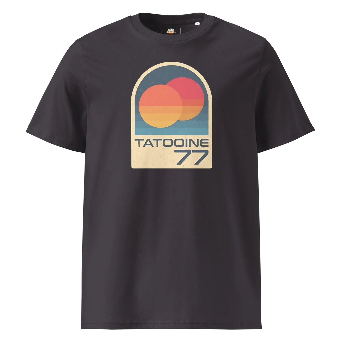 Tatooine '77 - organic ribbed neck t-shirt by Stanley/Stella Tags: 1977, movie, original, Printful, retro, shirt, star wars, sunset, t-shirt, tatooine, vintage RetroSplendor Apparel