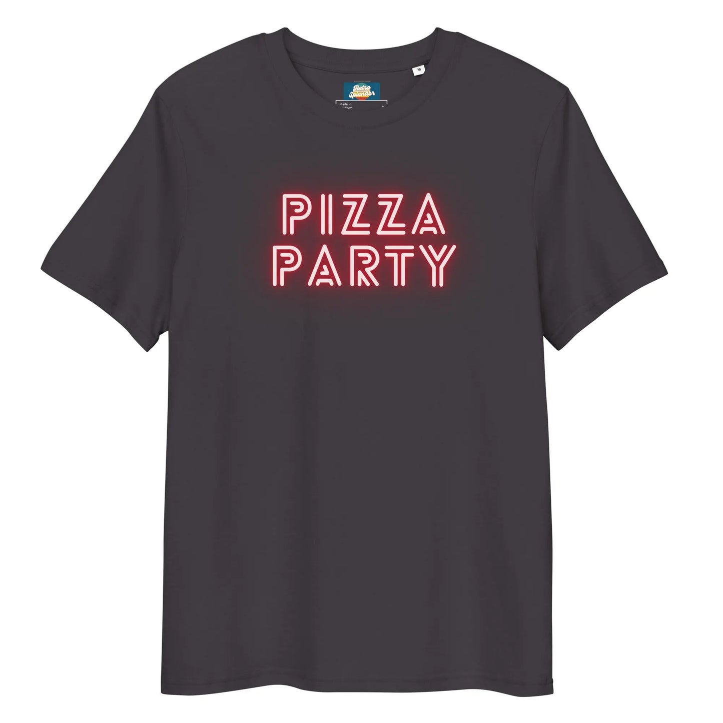 Pizza Party - Unisex organic ribbed neck t-shirt by Stanley/Stella Tags: 80s, graphic, men, original, party, pizza, Printful, retro, tee, unisex, vintage, women RetroSplendor Apparel