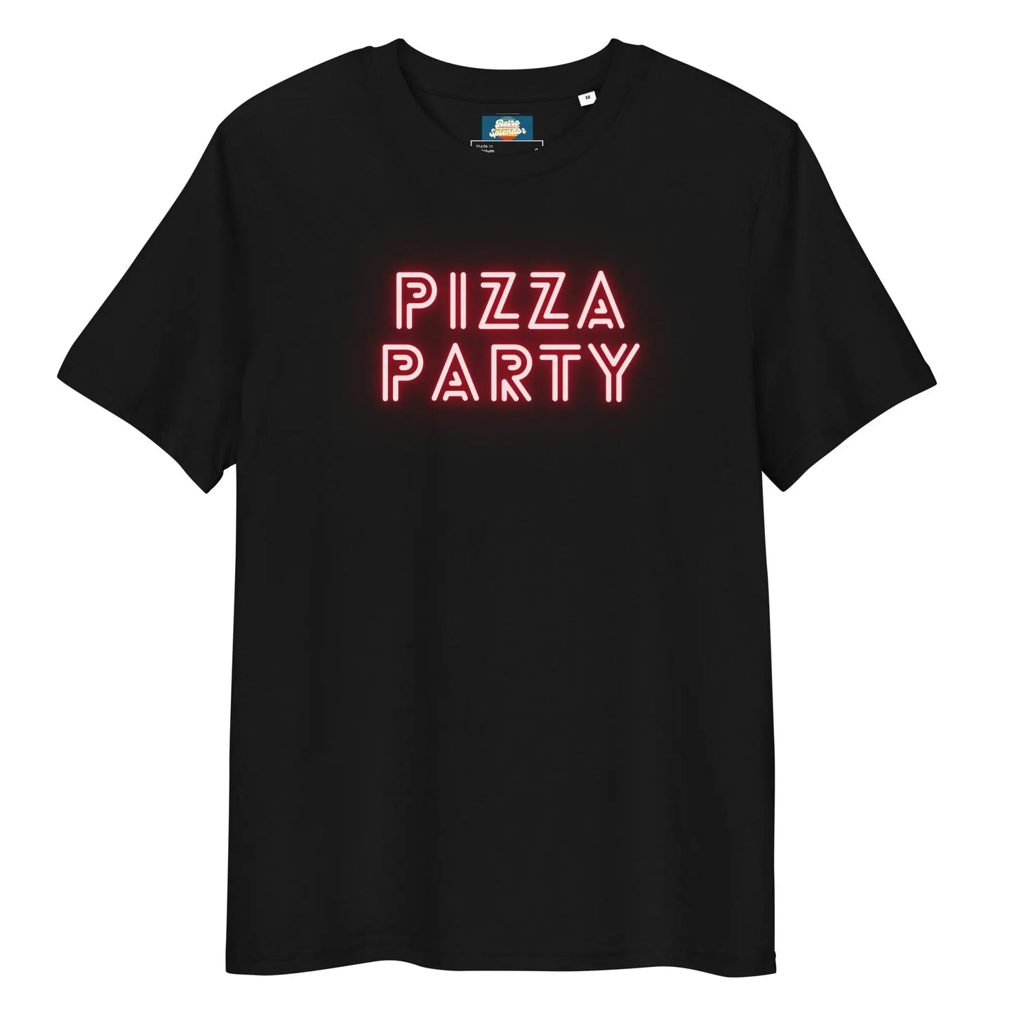 Pizza Party - Unisex organic ribbed neck t-shirt by Stanley/Stella Tags: 80s, graphic, men, original, party, pizza, Printful, retro, tee, unisex, vintage, women RetroSplendor Apparel
