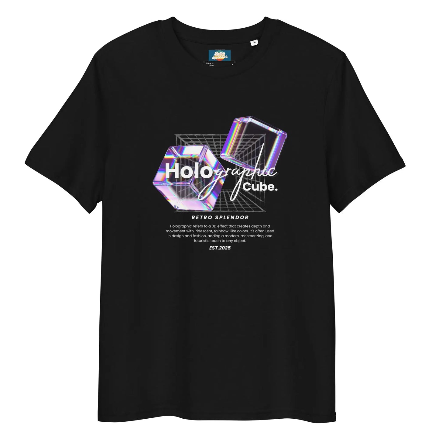 Holographic Cubes - Unisex organic ribbed neck t-shirt – Shirt by Stanley/Stella Tags: graphic, men, original, Printful, retro, science, tee, unisex, vintage, women, y2k RetroSplendor Apparel