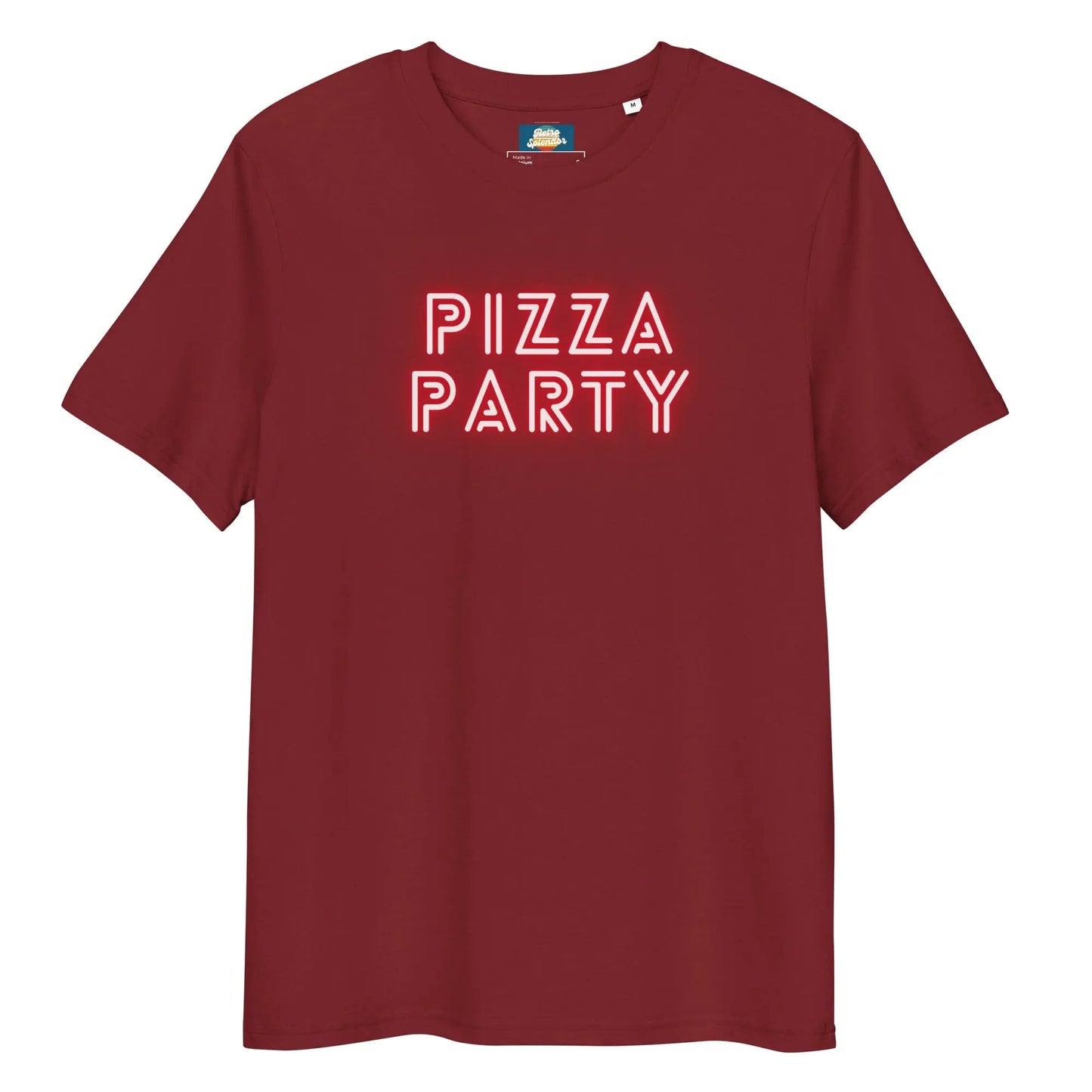 Pizza Party - Unisex organic ribbed neck t-shirt by Stanley/Stella Tags: 80s, graphic, men, original, party, pizza, Printful, retro, tee, unisex, vintage, women RetroSplendor Apparel