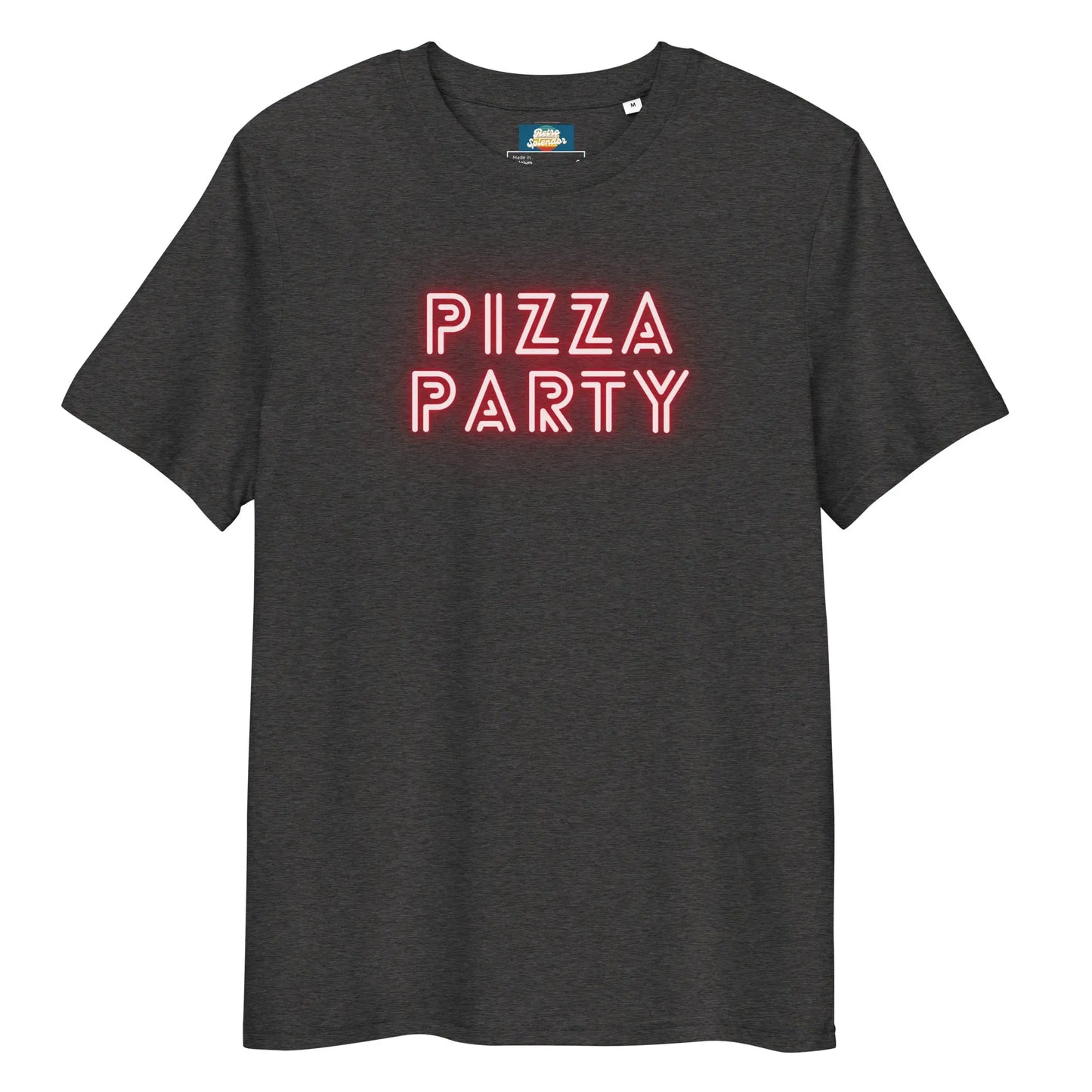 Pizza Party - Unisex organic ribbed neck t-shirt by Stanley/Stella Tags: 80s, graphic, men, original, party, pizza, Printful, retro, tee, unisex, vintage, women RetroSplendor Apparel