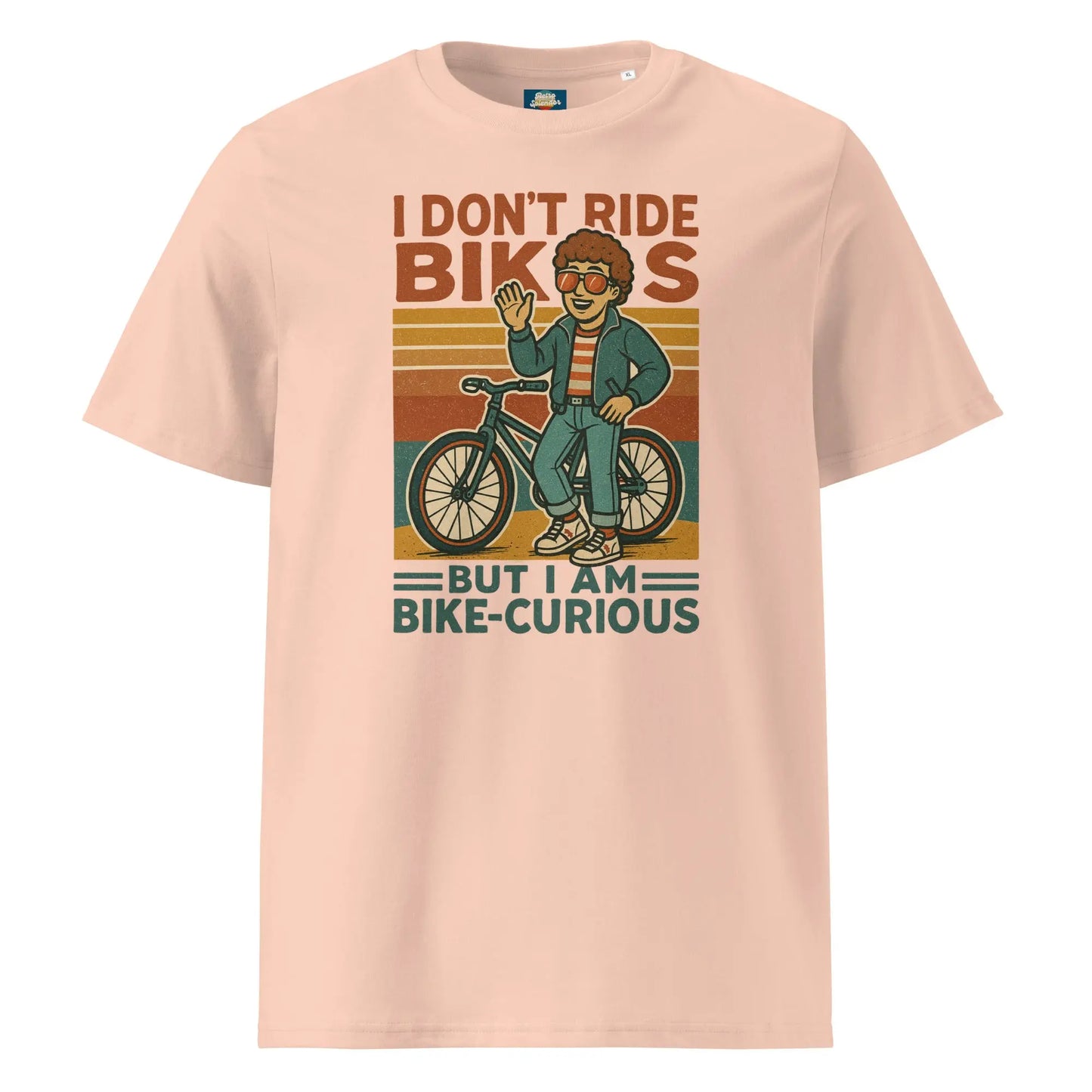 Bike Curious Boy - Unisex organic ribbed neck t-shirt by Stanley/Stella Tags: bi, bike, boy, curious, funny, graphic tee, original, Printful, pun, retro RetroSplendor Apparel