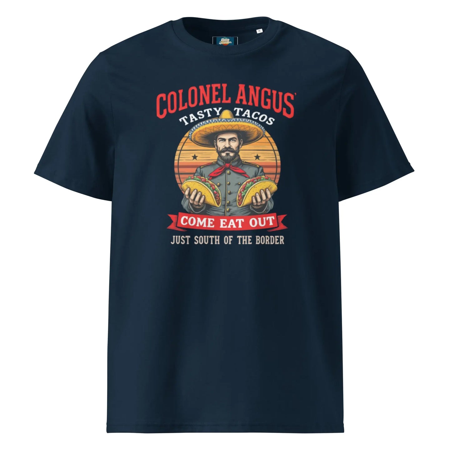 Colonel Angus' Tasty Tacos - organic ribbed neck t-shirt – Shirt by Stanley/Stella Tags: colonel angus, funny, original, Printful, retro, shirt, snl, t-shirt, tacos, unisex, vintage RetroSplendor Apparel