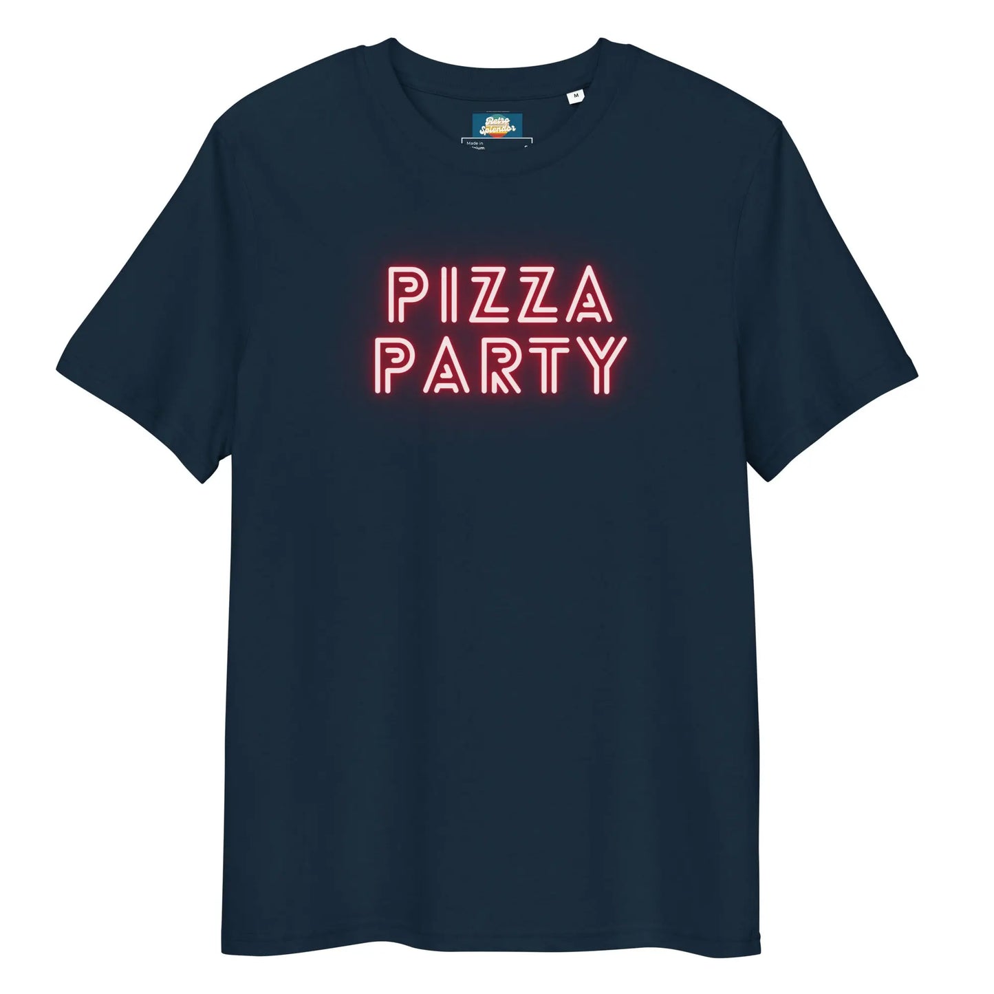 Pizza Party - Unisex organic ribbed neck t-shirt by Stanley/Stella Tags: 80s, graphic, men, original, party, pizza, Printful, retro, tee, unisex, vintage, women RetroSplendor Apparel