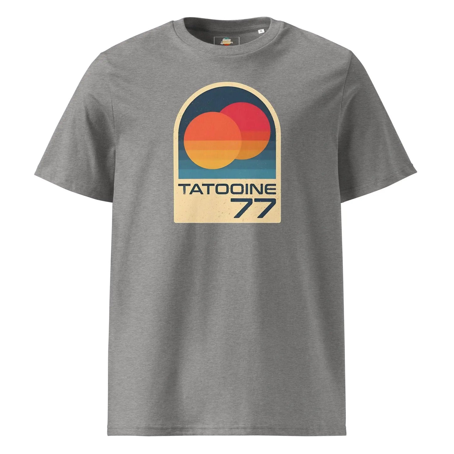 Tatooine '77 - organic ribbed neck t-shirt by Stanley/Stella Tags: 1977, movie, original, Printful, retro, shirt, star wars, sunset, t-shirt, tatooine, vintage RetroSplendor Apparel