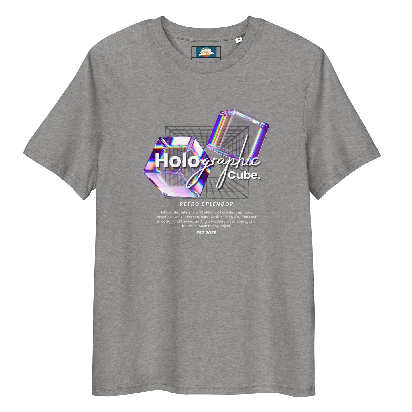 Holographic Cubes - Unisex organic ribbed neck t-shirt – Shirt by Stanley/Stella Tags: graphic, men, original, Printful, retro, science, tee, unisex, vintage, women, y2k RetroSplendor Apparel
