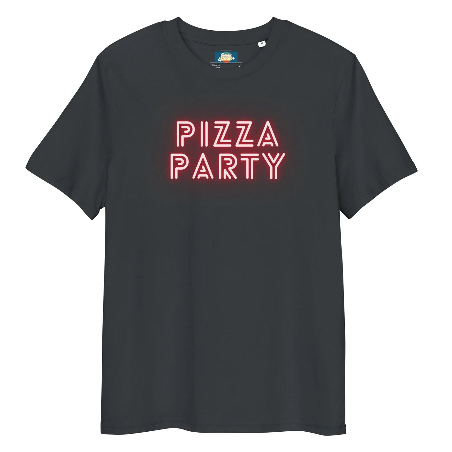 Pizza Party - Unisex organic ribbed neck t-shirt by Stanley/Stella Tags: 80s, graphic, men, original, party, pizza, Printful, retro, tee, unisex, vintage, women RetroSplendor Apparel