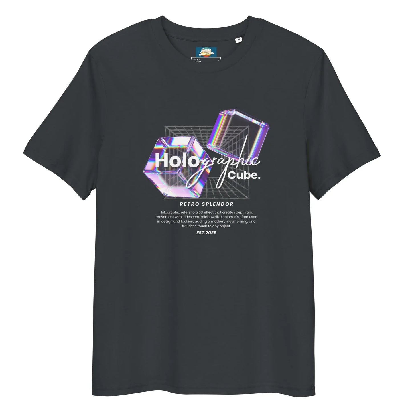 Holographic Cubes - Unisex organic ribbed neck t-shirt – Shirt by Stanley/Stella Tags: graphic, men, original, Printful, retro, science, tee, unisex, vintage, women, y2k RetroSplendor Apparel