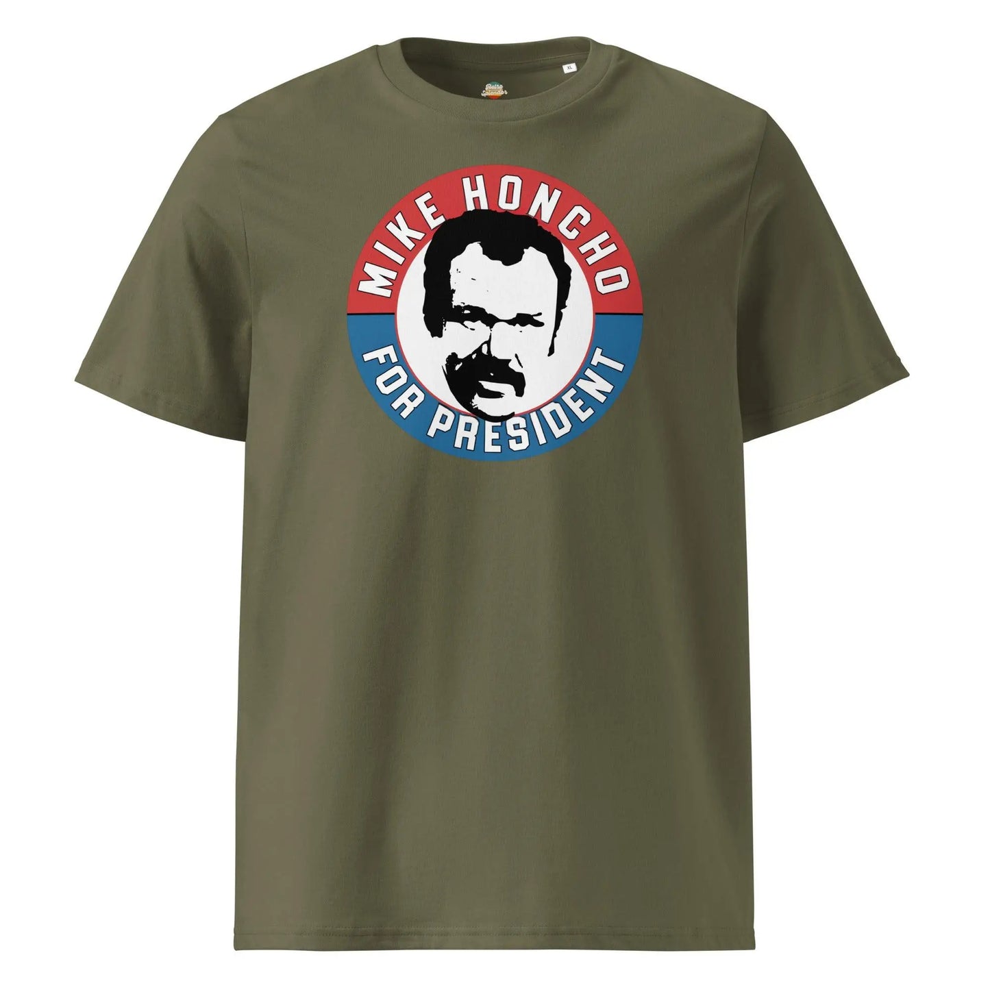 Mike Honcho For Prez - organic ribbed neck t-shirt by Stanley/Stella Tags: butthole, comedy, cult classic movie shirt, funny tee, graphic tees, mike honcho, organic cotton, original, retro comedy shirt, satirical humor t-shirt, shirt, t-shirt, talledega nights, vintage RetroSplendor Apparel