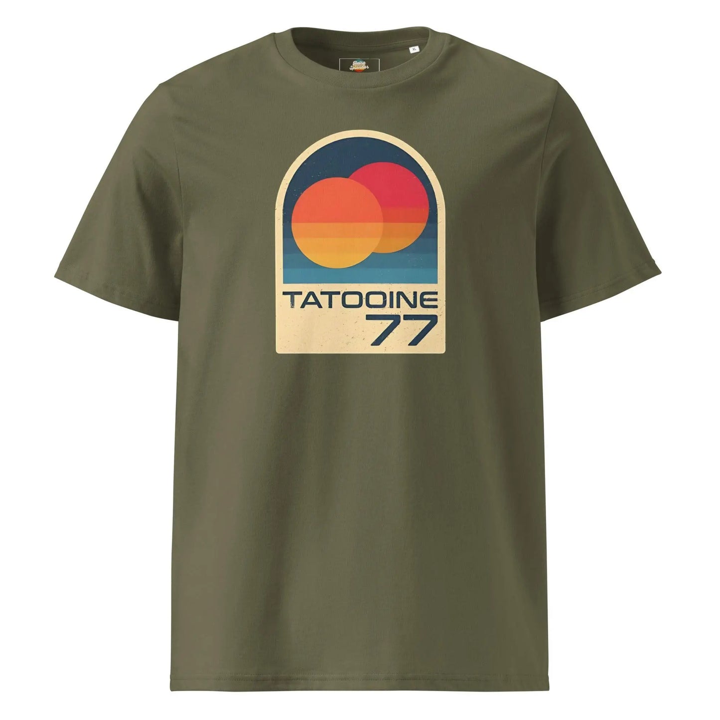 Tatooine '77 - organic ribbed neck t-shirt by Stanley/Stella Tags: 1977, movie, original, Printful, retro, shirt, star wars, sunset, t-shirt, tatooine, vintage RetroSplendor Apparel
