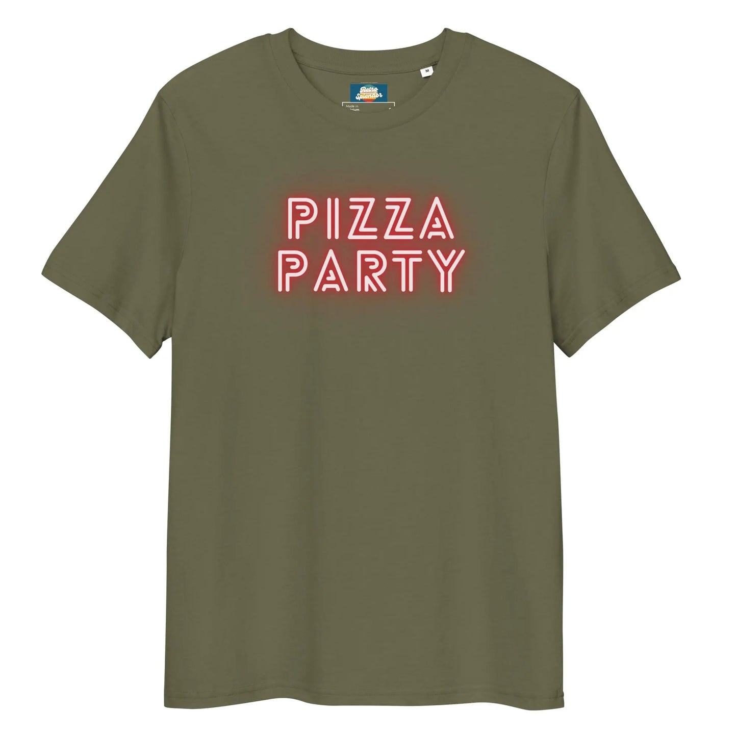 Pizza Party - Unisex organic ribbed neck t-shirt by Stanley/Stella Tags: 80s, graphic, men, original, party, pizza, Printful, retro, tee, unisex, vintage, women RetroSplendor Apparel